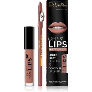 Eveline OH My Lips Pomadka matowa w płynie 4,5 ml + Konturówka do ust zestaw /01/ Neutral Nude