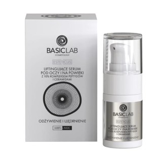 BasicLab Esteticus liftingujące Serum pod oczy i na powieki z 10% kompeksem Peptydów i Ceramidami odżywienie i ujędrnienie 15 m