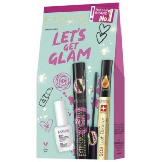 Eveline Let's Get Glam Zestaw prezentowy Tusz do rzęs + Odżywka do paznokci + Odżywka do rzęs