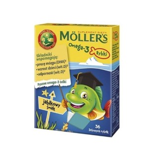 Moller's Omega-3 Tran norweski o smaku jabłkowym suplement diety 36 żelowych rybek