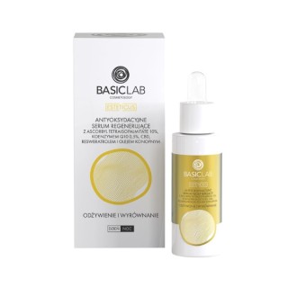 BasicLab Esteticus Antyoksydacyjne Serum do twarzy regenerujące z 10% Ascorbyl Retraisopelitate, 0,5% Koenzymem Q10, CBD, Reswer