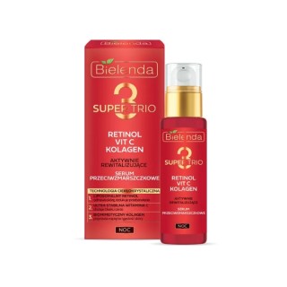 Bielenda Super Trio Retinol + Vit C + Kolagen aktywnie rewitalizujące Serum przeciwzmarszczkowe na noc 30 ml Bielenda Super Trio Retinol + Vit C + Kolagen aktywnie rewitalizujące Serum przeciwzmarszczkowe na noc 30 ml