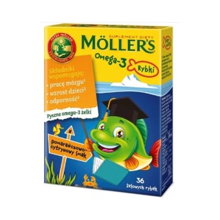 Moller's Omega-3 Rybki Żelki o smaku pomarańczowo-cytrynowym 36 sztuk