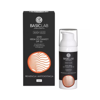 BasicLab Masculis lekki Krem do twarzy SPF30 Prewencja i antyoksydacja 3% Witamina C i 2% Prebiotyki 50 ml