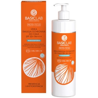 BasicLab Protecticus lekka Emulsja ochronna SPF50+ wodoodporna Prewencja i Antyoksydacja 300 ml