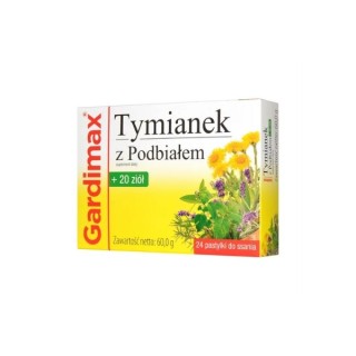 Gardimax Pastylki na ból gardła Tymianek z Podbiałem + 20 ziół 24 pastylek