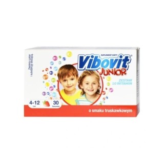 Vibovit Junior Witaminy dla dzieci w wieku od 4 do 12 lat o smaku truskawkowym 30 saszetek