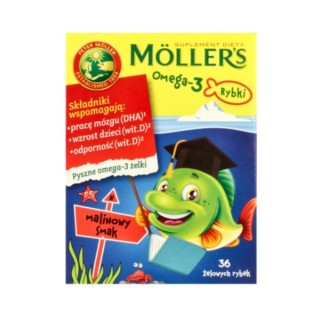 Moller's Omega-3 Rybki Żelki o smaku malinowym 36 sztuk