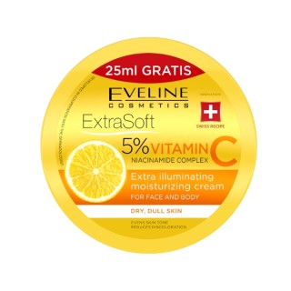 Eveline Extra Soft 5%  Vitamin C rozświetlacjąco-nawilżający Krem do twarzy i ciała 200 ml